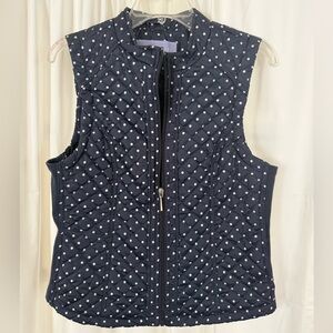LAURA SCOTT Ladies' Quilted Vest, Size Large, Navy/White Polka Dot
